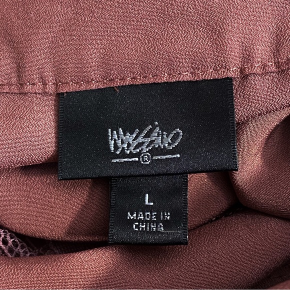 MOSSIMO lace stripe high low hem tab sleeve longer length polyester crepe top L - Picture 6 of 7